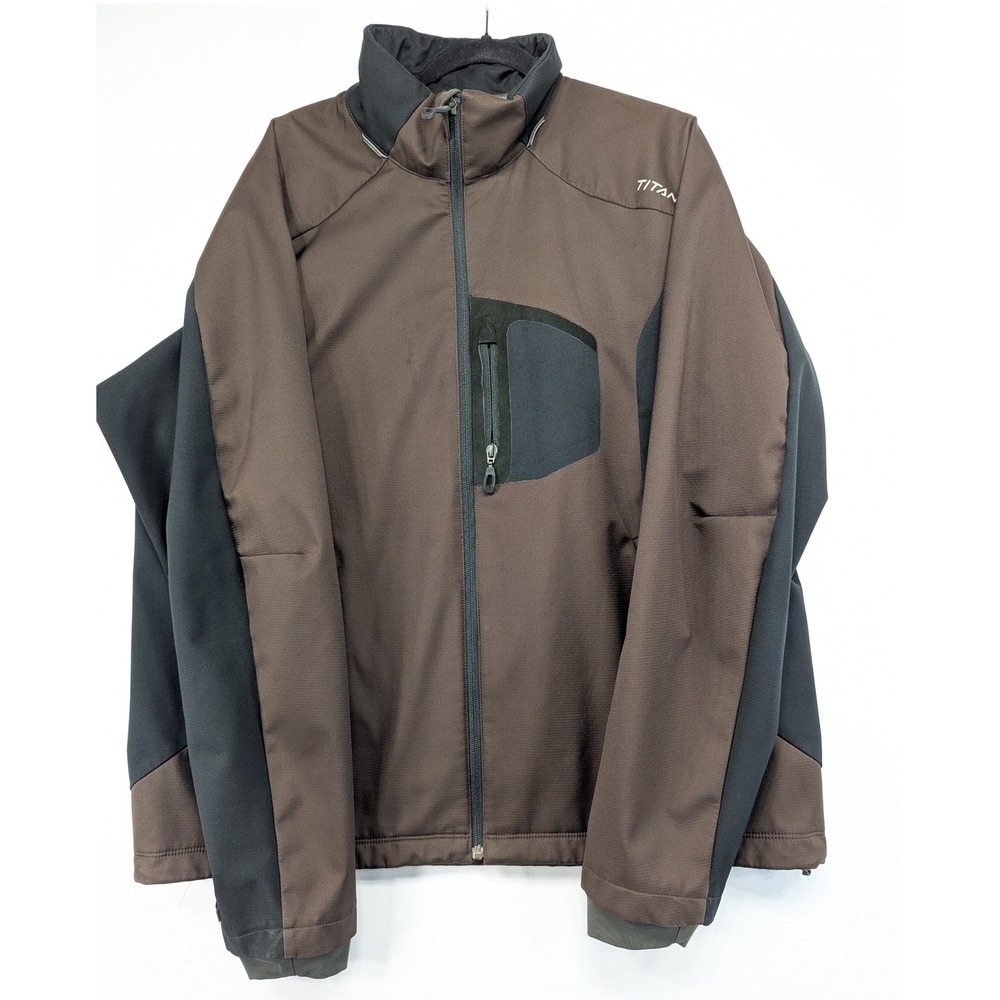 Columbia Titanium Interchange Softshell Jacket Mens XL Brown Black Full Zip‎